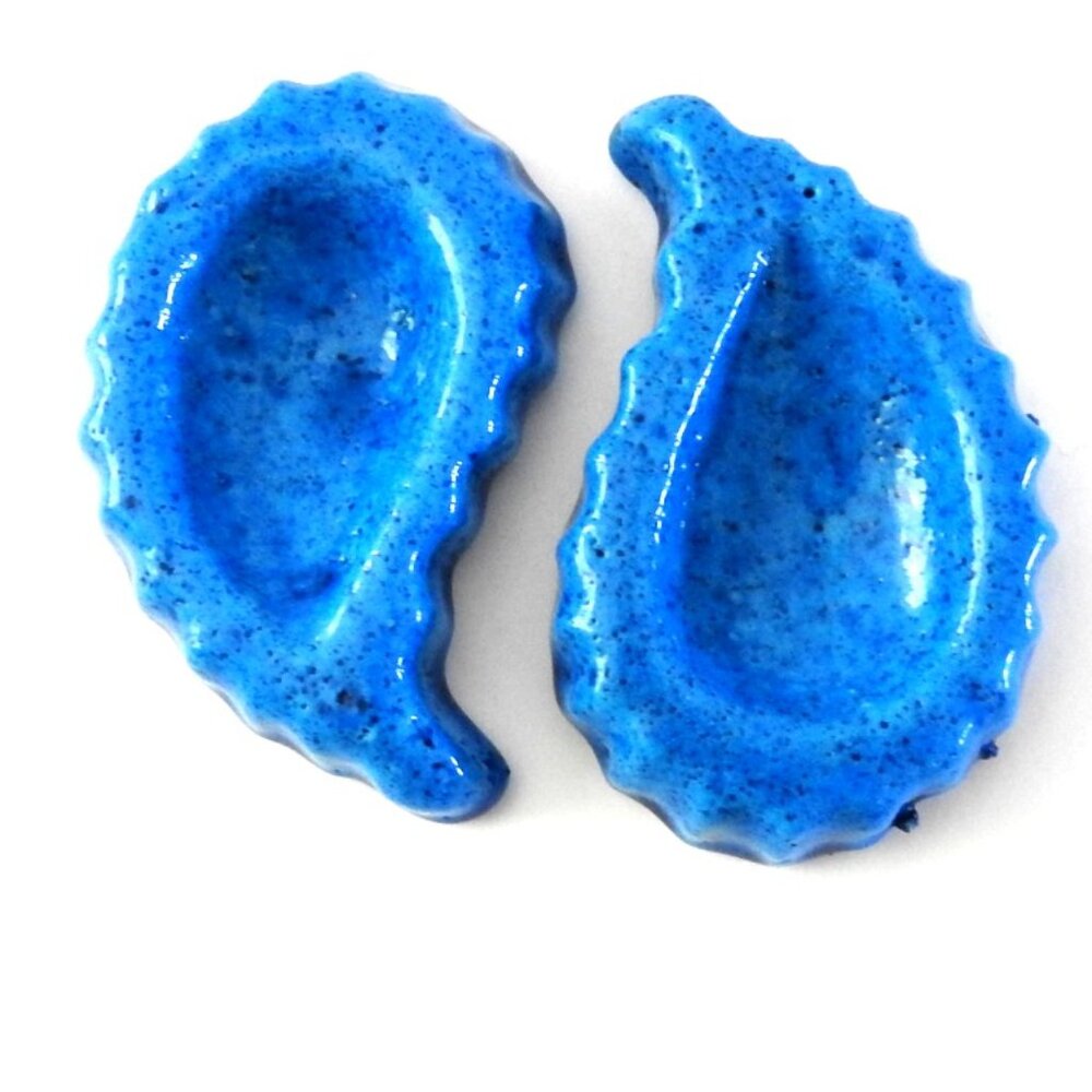 Vintage Paisley-shaped Pottery Mini Ring Dishes Set of 2 Artisan Azure Blue